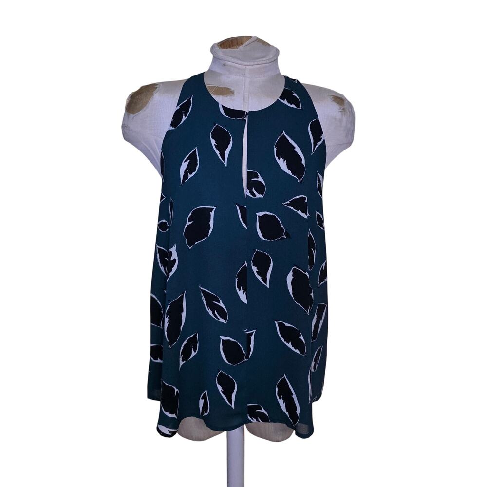 Ann Taylor LOFT womens sleeveless green leaf pattern blouse Size S